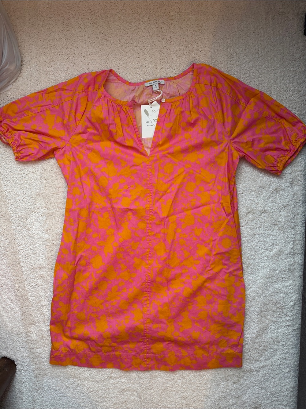 Free Assembly Pink & Orange Floral Puff Sleeve Dress